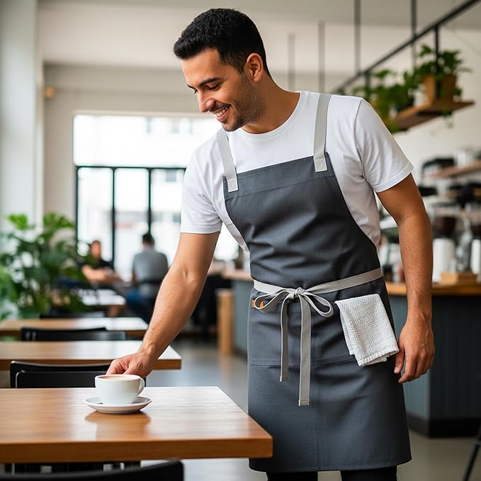 Professional Work Apron for Men & Women – 100% Cotton with waterproof Membrane, Cross Back Straps