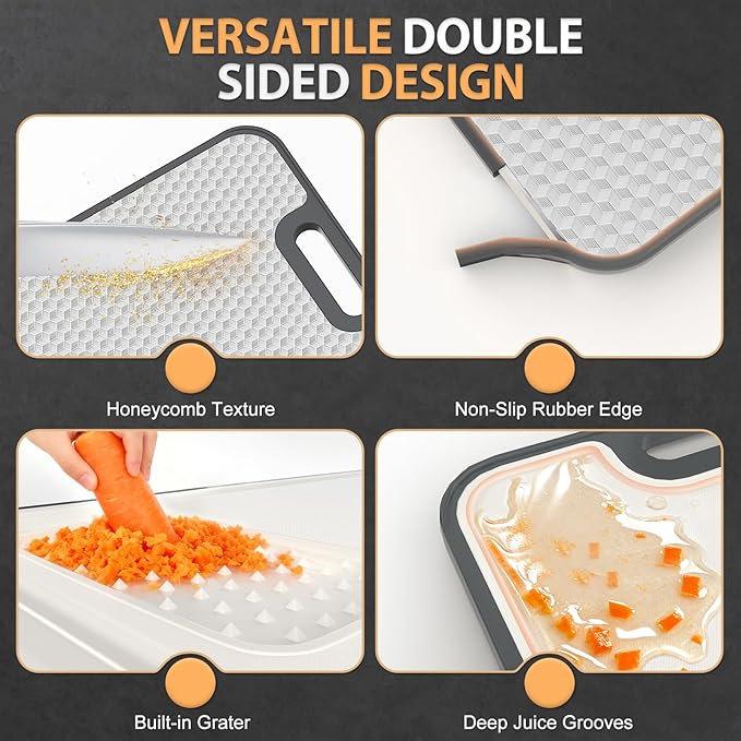 18/8 Stainless Steel Cutting Board, Large Double Sided Chopping Board for Kitchen (17x12"), Food-Grade 304 & Wheat Straw PP, Deep Juice Grooves, Non-Slip & Dishwasher Safe