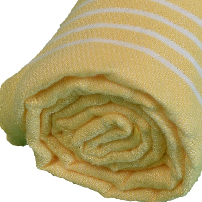 Bersuse Towels Anatolia XL Beach Blanket Throw Blanket Turkish Towel 100% Cotton Extra-Large Quick-Dry Lightweight Premium Peshtemal Towel - 61x82 Inches, Yellow (Set of 6)