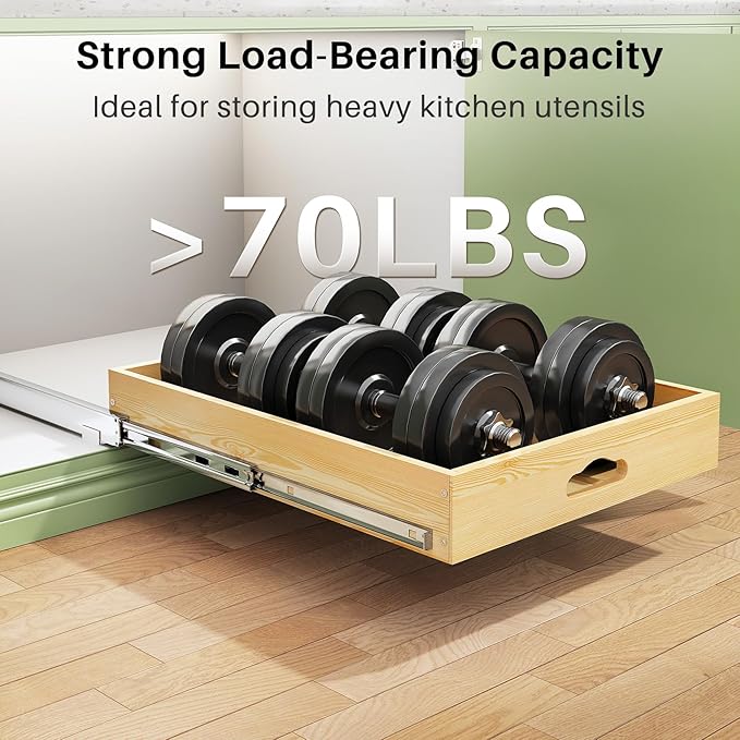 2Pack Pull Out Cabinet Organizer, Soft Close Wooden Slide Out Drawers for Pots, Full-extension Roll Out Shelves for Kitchen Cabinets, Pantry Organization, Bottom and Side Mount( 15"W X 21"D x 3.4''H)