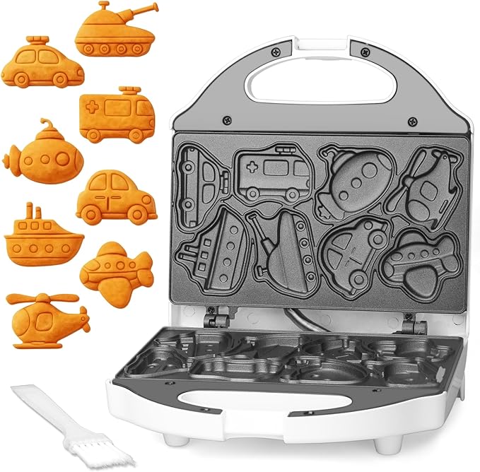SugarWhisk Car Waffle Maker for Kids, Halloween & Christmas Mini Waffle Maker, 8 Fun Vehicle Shaped Mini Pancake Maker, Non Stick Surface, Excellent Gift, White