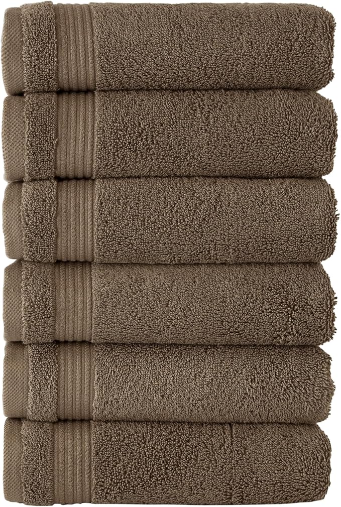 Classic Turkish Towels CTT - Premium 6 Piece Hand Towels Set, 100% Turkish Cotton, Quick Dry & Comfy Towels for Hotel & Spa, Highly Absorbent | 16"x27"(Deep Taupe)