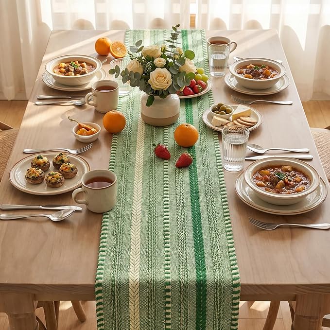Artoid Mode Emerald Farmhouse Woven Table Runner, Seasonal Holiday Rustic Kitchen Dining Table Decoration for Home Party Decor 12x72 Inch