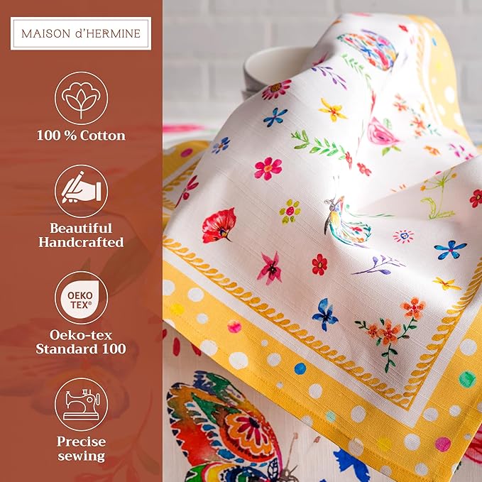 Maison d' Hermine Cloth Napkins Set of 4 100% Cotton Everyday Reusable Square Napkins Cloth Washable Dinner Wedding Gifts for Mothers Day Spring/Summer (Happy Florals - Sweety, 20" x 20")
