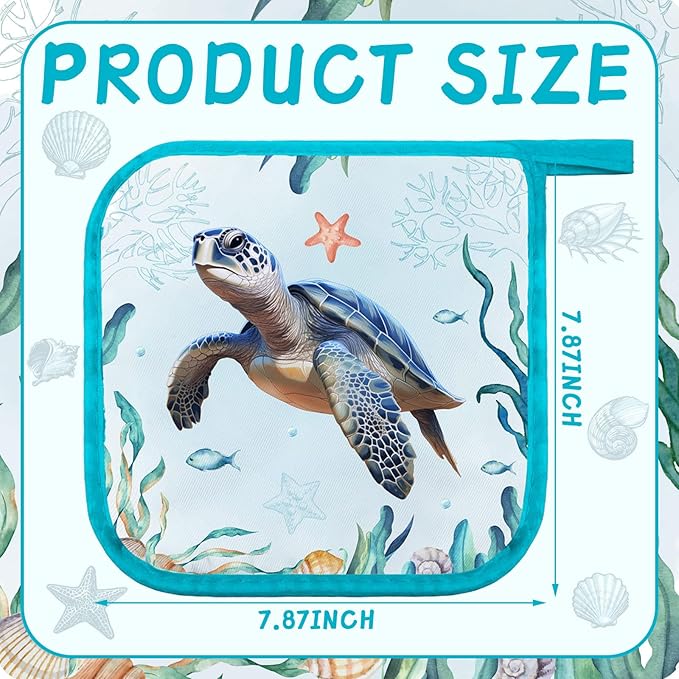 Bencailor 12 Pcs Pot Holders with Pocket Kitchen Hot Potholders Hot Pad Oven Mitts Cookie Bag Oven Gloves for Kitchen Gift Baking Cooking(Blue,Marine Animal)