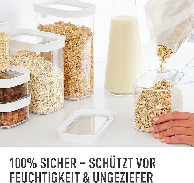 Emsa N11429 Optima 7-Piece Dry Storage Containers Set | 2 x 0.45/2 x 1/2 x 1.6/2.2 Litres | Rectangular | 100% Safe/Hygienic/Safe | Fresh Seal | BPA Free | Transparent Design