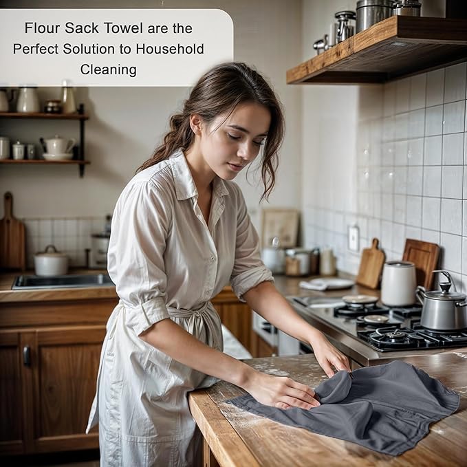 ZOYER Flour Sack Towels 28" x 28", 12 Pack - 100% Cotton Dish Towel - Machine Washable TeaTowels, Ultra Absorbent BarTowels, Dish Cloth Perfect for Drying Dishes & Cleaning - Grey
