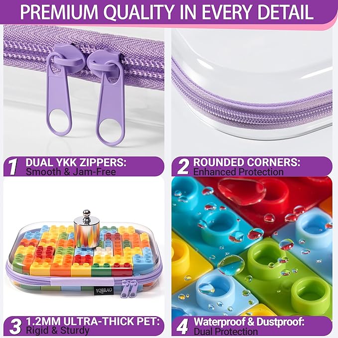 YQBRAO 3 Pack Hard Sided Clear Zipper Case for Storage- Thickened-Grade Clear Hard Shell Zipper Case for Organizing Bead, Handicrafts, Sewing, Playdo (Purple, LMS)