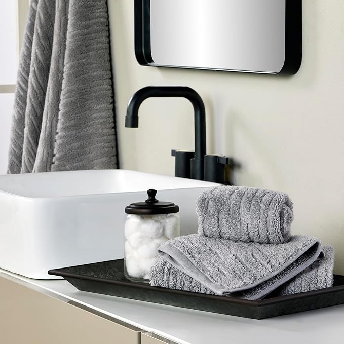 SKL Home CloudSoft 100% Cotton Luxury 6-Piece Towel Set, 600 GSM, Ultra Plush & Absorbent - 2 Bath Towels, 2 Hand Towels, 2 Washcloths, Gray