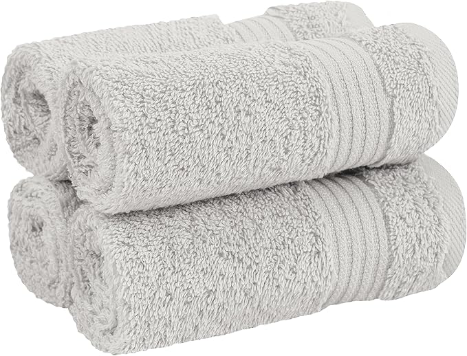 Cotton Paradise 100% Cotton Turkish Washcloth Set for Bathroom, 4 Piece Soft Absorbent Small Towels Wash Rags, Silver Grey