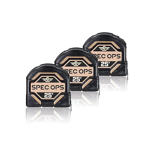 Spec Ops Tools 25-Foot Tape Measure Tool Set, 1" Double-Sided Blade, Military-Grade Composite Case, 3% Donated to Veterans, 3-Pack