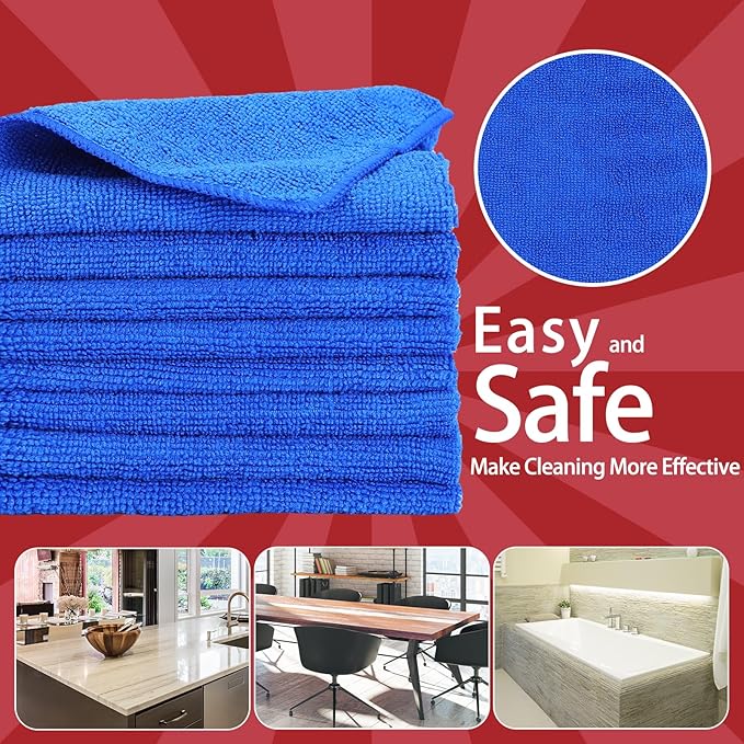 Tanlade Cleaning Cloth Dry Erase Cloth Cleaning Rags Reasonable Kitchen Towels Microfiber Towels Cars Wash(12 x 12 Inch,Blue,10 Pcs)