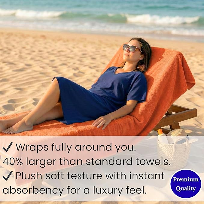 SALBAKOS Luxury 100% Turkish Cotton 40x80 in Extra Large Beach & Bath Towels | Oversized Bath Sheets | Premium Hotel Quality Thick Soft Absorbent Turkish Towel (Pack of 1, Orange, Jumbo Bath Sheet)