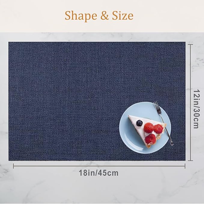 DACHUI Placemats Set of 8, Linen Look Woven Place Mats, Water Resistant, Heat Resistant, Washable, Durable Table Mats (Navy Blue)