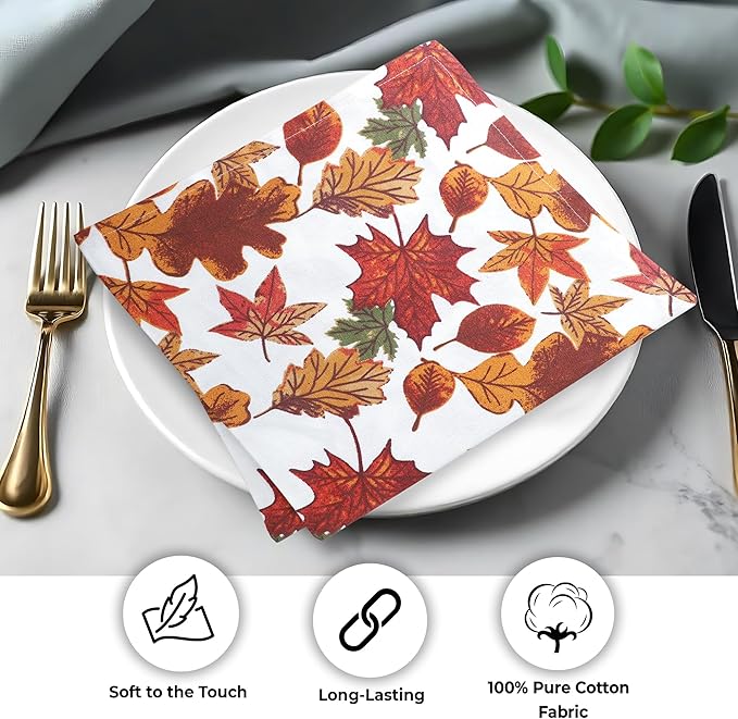 Urban Villa Cloth Napkins Set of 12 (20x20)100% Cotton Napkins Cloth Washable Durable Reusable Absorbent Table Dinner Napkins Cloth for Farmhouse Party Hotel Lunch Restaurant Everyday Use-Leaves Print