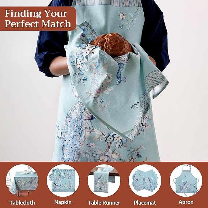 Maison d' Hermine Kitchen Towel 100% Combed Cotton Premium Set of 3 Kitchentowels Easter Tea Towels (20"x27.50") for Table Cleaning, Buffet Parties & Wedding Use - Peacock Utopia - Pastel Turquoise