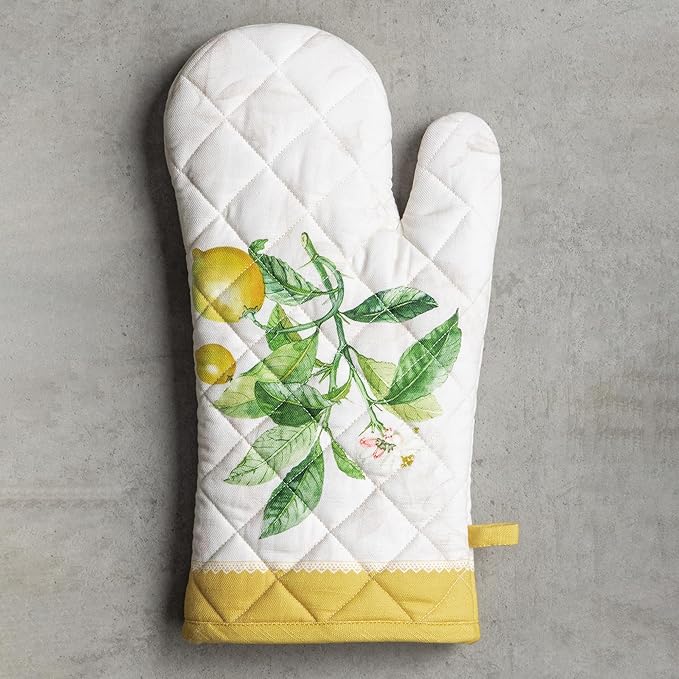 Maison d'Hermine Oven Gloves 100% Cotton Oven Mitt 7" x 13" with Loop Heat Resistant BBQ Cooking Gloves Baking Grilling Gifts for Mothers Day Spring/Summer (Pack of 1, Limoncello)