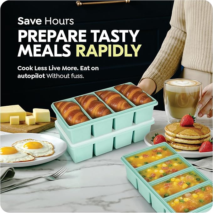 Silicone Freezer Trays with Lids, 1-Cup Soup Container Style Ice Cube Trays for Freezer - Leakproof, Dishwasher,Oven Safe, Stackable, Ideal for Frozen Broth, Leftovers & Meal Prep, BPA Free 2 Pack