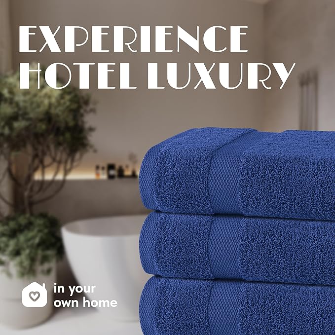 White Classic Navy Blue Bath Towels 27x54 Inch, Cotton Towel Set for Bathroom, Hotel, Gym, Spa, Soft Extra Absorbent Quick Dry 4 Pack