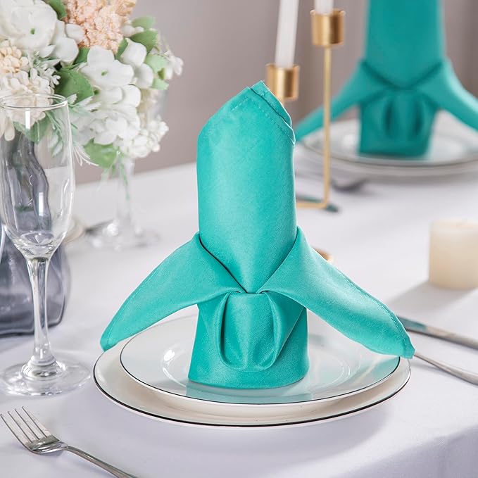 Bailarina Cloth Napkins Set of 40,17x17 inches Dinner Napkins Cloth Washable,Polyester Square Table Cloth Napkin Bulk with Hemmed Edges Ideal for Banquets, Parties and Weddings-Turquoise