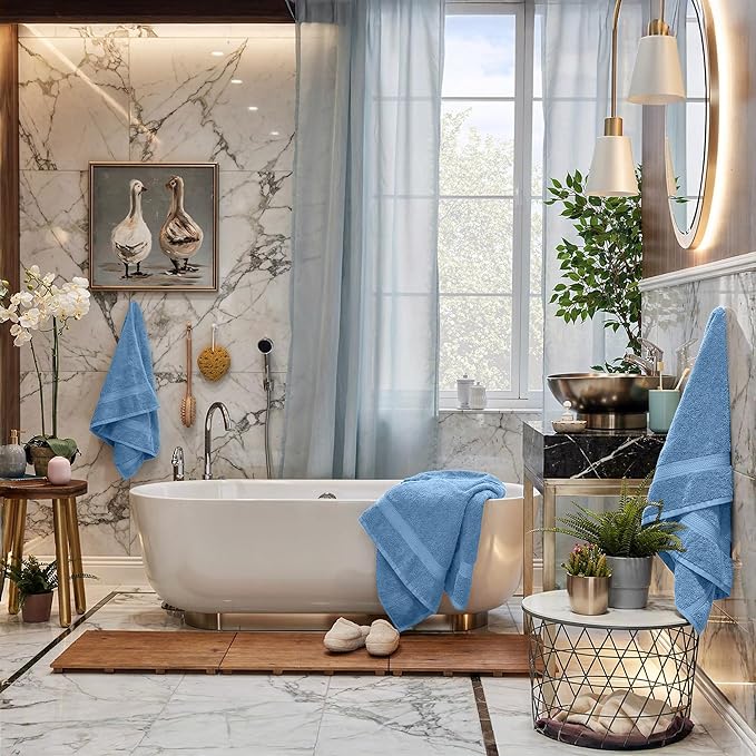 RIVERSIDE Luxury 6 Piece Towel Set, 2 Bath Towels, 2 Hand Towel, 2 Wash Cloths, 100% Cotton, 600 GSM Hotel Quality, Soft, Highly Absorbent Towels for Bathroom, Electric Blue Towel Sets