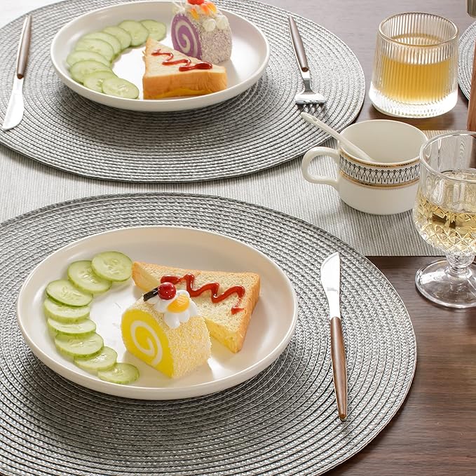 FunWheat Round Braided Placemats Set of 6 Table Mats for Dining Tables Woven Washable Non-Slip Place mats 15 inch(Grey, 6pcs)