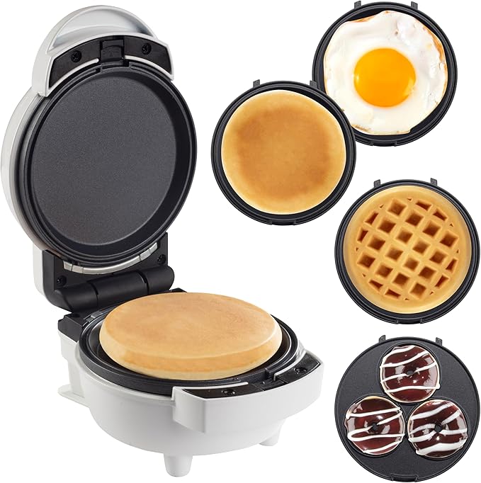 MasterChef 3-in-1 Mini Breakfast Maker- Make Eggs, Pancakes, Donuts, Waffles & More in 1 Easy to Use Appliance! 3 Removable Non-Stick Cooking Plates for Quick Cleaning & Storing- Compact Baker Cooker