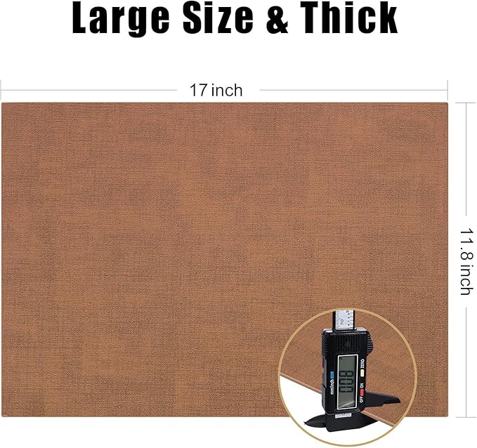 Homaxy Faux Leather Heat Resistant Placemats for Dining Table Set of 4, Waterproof Wipeable Washable PU Table Mats, Easy to Clean Anti-Slip Place Mats, 11.8 x 17 Inch, Brown