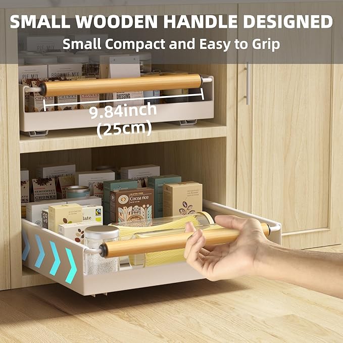 Pull Out Cabinet Organizer, 15.3'' Deep Expandable Slide Out Cabinet Organizer Fixed with Adhesive Nano Film, Slide Out Drawers Pull Out Tray for Cabinet in Kitchen, Pantry, Bathroom, White