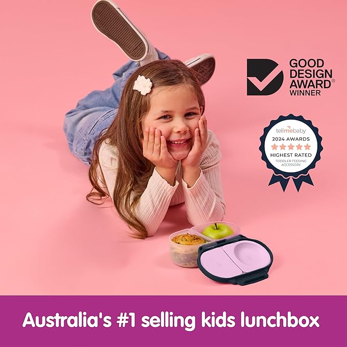 b.box Snack Box - Leakproof Mini Bento Box for Kids & Toddlers, 2 Compartment Snack Containers for Kids, Lunch Containers, Dishwasher Safe, BPA Free, PFAS Free, Ages 4m+, 1 3/4 Cup - Indigo Rose