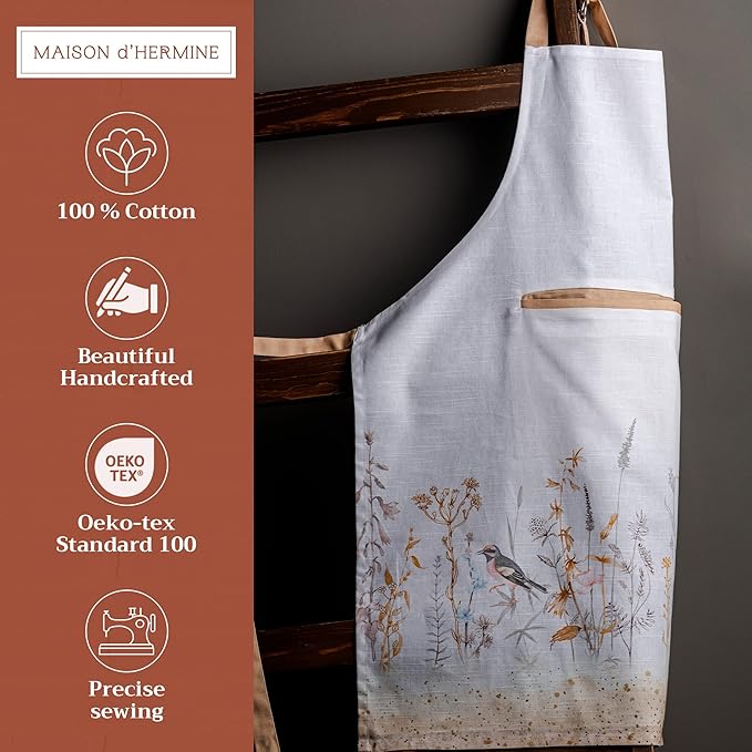 Maison d' Hermine 100% Cotton Apron for women with Pocket Kitchen Chef Apron for Men Cooking Mothers Day Gifts