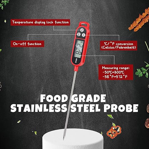 Copkim 6 Pcs Meat Thermometer Food Thermometer with Probe Water Liquid Instant Read Digital Thermometer Cooking Thermometer Supplies BBQ Kitchen Thermometer for Cooking Milk Yogurt (Red)