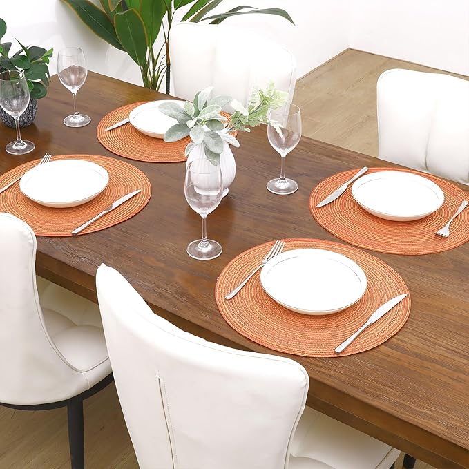 SHACOS Round Braided Placemats Set of 8 Fall Place Mats Washable Polyester 15 inch Round Table Mats for Dining Table Wedding Party Decor (Fall Color Mix, 8)