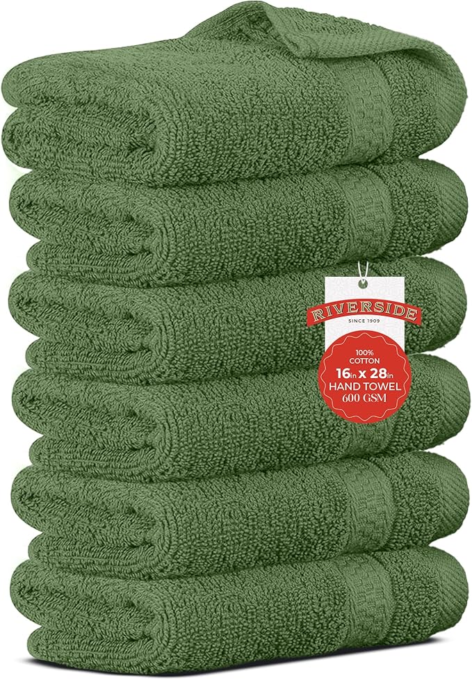 RIVERSIDE 6 Pack Premium Hand Towels Set, 16x28 inches, 100% Ring Spun Cotton, 600 GSM, Soft, Quick Dry and Highly Absorbent, Towels for Bathroom, Kitchen, Gym, Spa - Sage Green