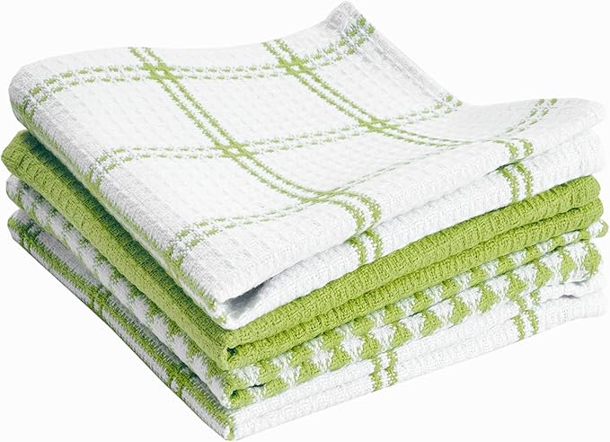 T-Fal Premium Waffle Dish Cloths: Highly Absorbent, Super Soft Long Lasting - 100% Cotton, 12"x13" Towel for Cleaning & Drying, (4-Pack), Green