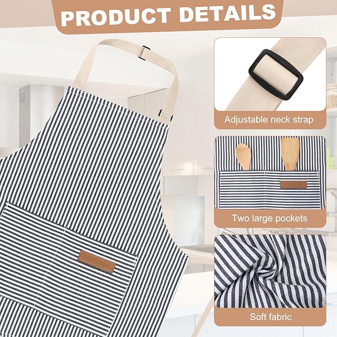 2 Pack Stripes Kids Apron, Kids Cooking Aprons with 2 Pockets, Cute Aprons for Cooking for Boys and Girls