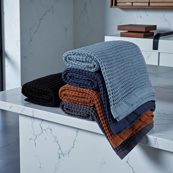 DEMMEX Organic Cotton Waffle Weave Turkish Bath Towel - Ultra Soft Lightweight Quick Dry, Oeko-Tex Certified, 100% Turkish Cotton (Blue, Large (60x30))