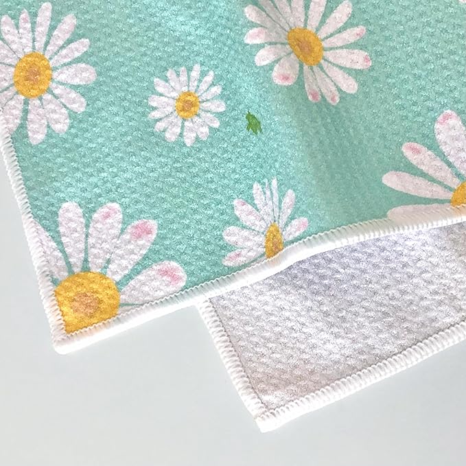 18” x 30” Highly Absorbent Kitchen Towels, Quick Dry Microfiber Tea Towel, Dish Towels for Kitchen Drying, Ultra Soft Premium Hand Towels (Light Green Flowers)