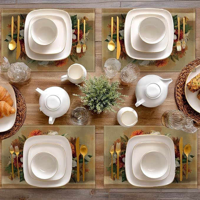 HOMETITUTE Placemats Set of 4 12x18 inch Floral Bouquet Pattern Spring Table Mats for Dining Table Linen Placemats Farmhouse Decorations Kitchen Decor for Outdoor Home Party Kitchen Seasonal Dining