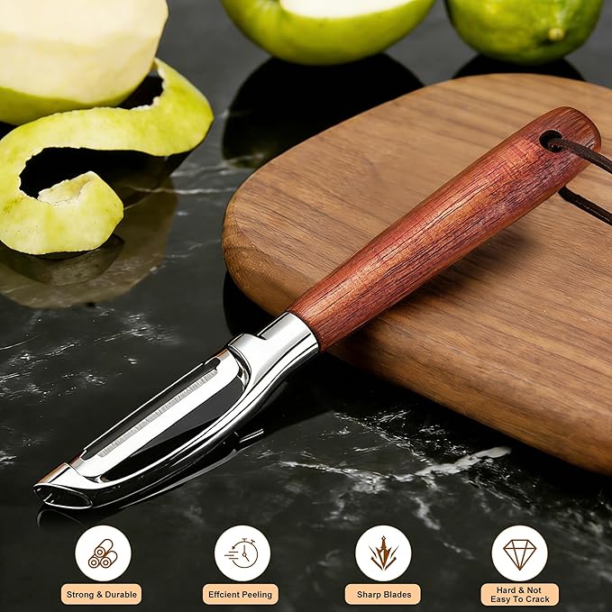 Vegetable Peeler, Premium I-Shape Potato Peeler, Stainless Steel Multifunctional Kitchen Peeler Real Wood Handle Ultra Sharp Blade Vegetable, Potato, Fruit