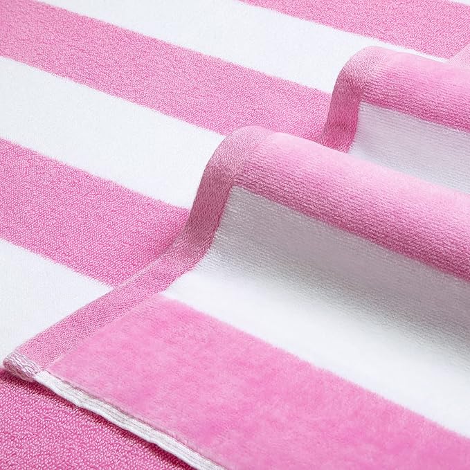 LULUHOME Large Oversized Beach Towel - Big Cotton 36 x 70 Inch Striped Pool Towel, Large Cabana Soft Swimming Towel for Adult Men Women,Pink