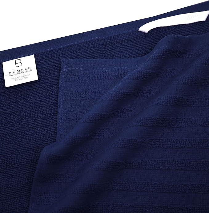 Premium Kitchen Towels (20”x 28”, 6 Pack) | Large Cotton Dish Towels | Flat & Terry Highly Absorbent Kitchen Linen Set with Hanging Loop | Navy Blue Striped