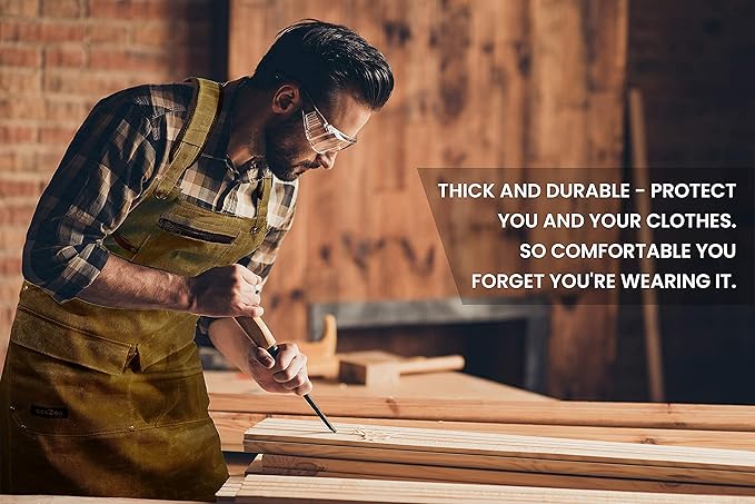 ecoZen Lifestyle Woodworking Apron for Men - Heavy Duty Waxed Canvas Carpenter Apron - For Workshop, Fully Adjustable S-XXXL