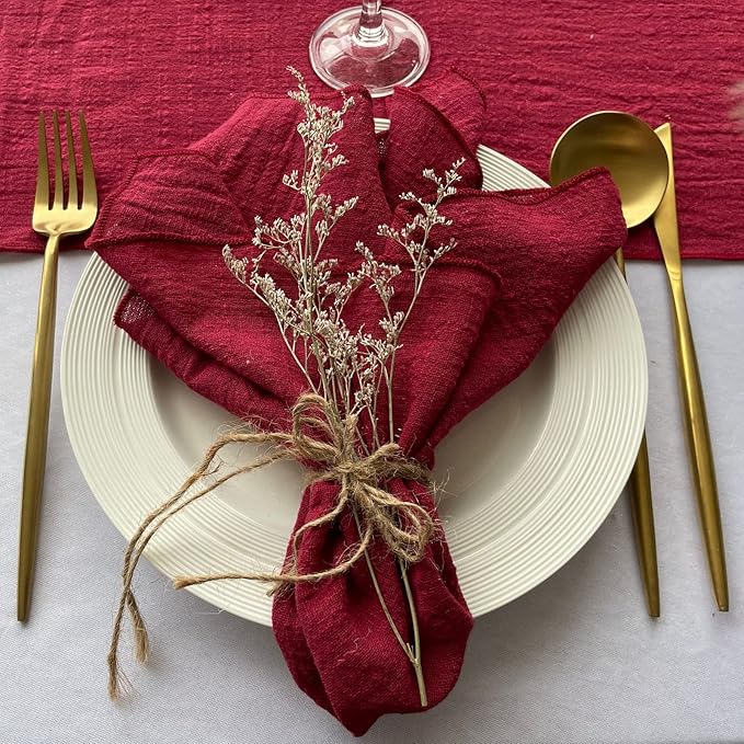 EHLDekol Gauze Cloth Napkins 6 Pack 16x16 Inches 100% Natural Soft Cotton Weddings Decorative Parties Family Everyday Use Bulk Linen Dinner Napkins (Dark Red, 6 Pack)