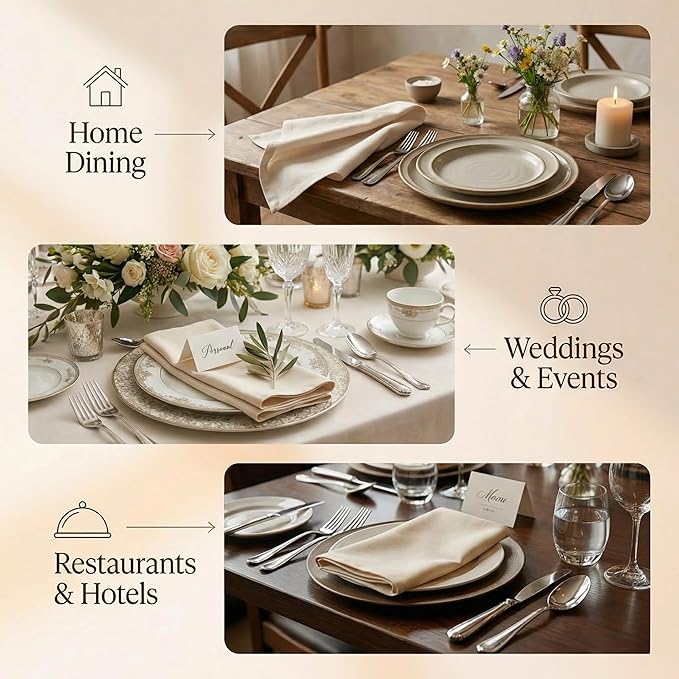Accent Home 100% Cotton Napkins, Delicate Cloth Napkins for Dinners, Parties and Weddings，18 x 18 Inch Set of 6 - Ivory