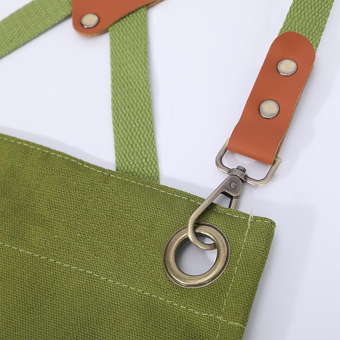 AFUN Chef Aprons for Women Men with Oversized Pockets, 12-Ounce Cotton Canvas Cross Back Water Repellent Apron (Army Green)