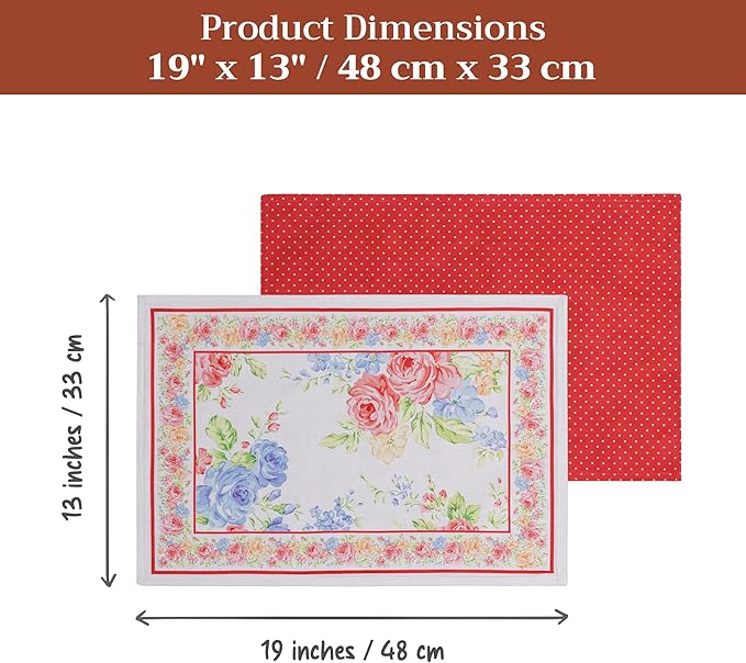 Maison d' Hermine Placemats Set of 4 100% Cotton Washable Cloth Place Mats Reusable Table Mats for Kitchen Dining Party Wedding Gifts for Mothers Day Spring/Summer (Vintage Floral, 13" x 19")