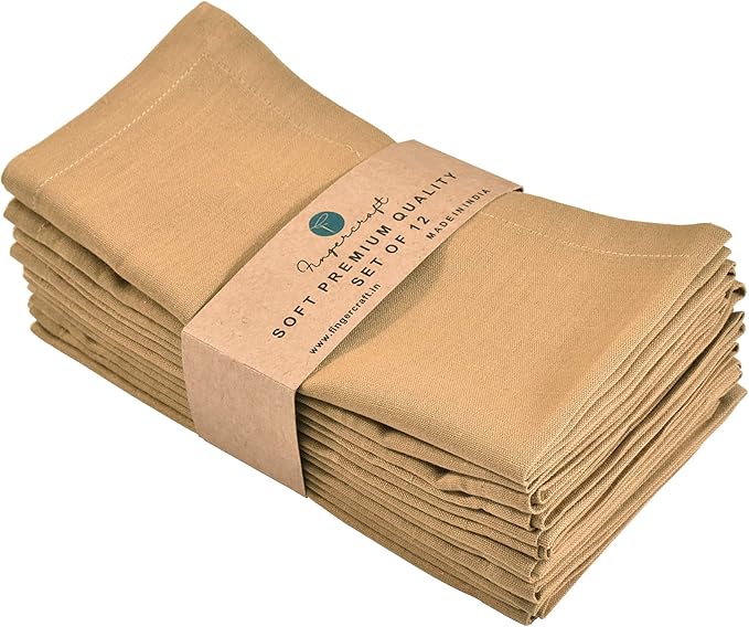 Cloth Napkins Dinner Washable Set of 4 in Cotton Linen Fabric Premium Quality, Mitered Corners for Reusable Every Day Use Pre Shrunk and Good Absorbency Christmas Napkins (Pack of 4, Khaki Beige)