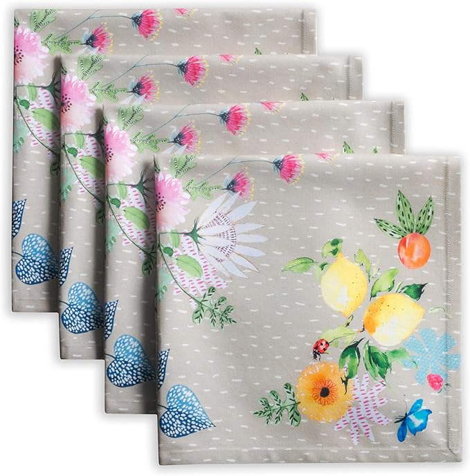 Maison d' Hermine Cloth Napkins Set of 4 100% Cotton Everyday Reusable Square Napkins Cloth Washable Dinner Wedding Restaurant Gifts for Mothers Day Spring/Summer (Jardin D'Ete - Fog, 20" x 20")