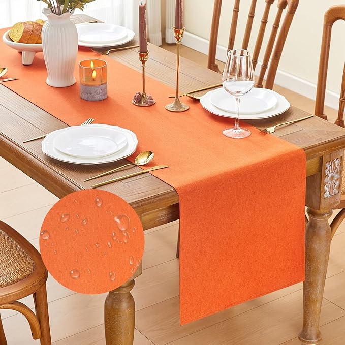 YATOJUZI Orange Table Runner Seasonal Autumn Kitchen Dining Coffee Table Decoration 55 Inches Long Waterproof Farmhouse Rustic Table Runner Halloween Home Wedding Party Decor 16x55Inch